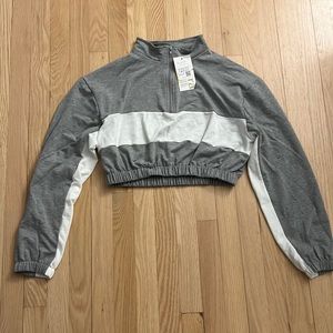 “Mock neck half zip color black cropped sweatshirt” by HALARA